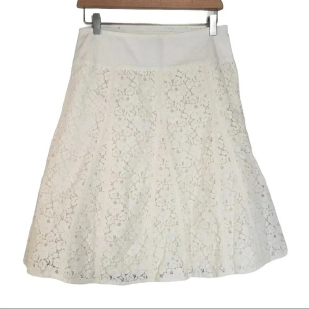 Axcess Liz Claiborne White‎ Floral Lace A-Line Skirt Size 4 Side Zip Knee Length